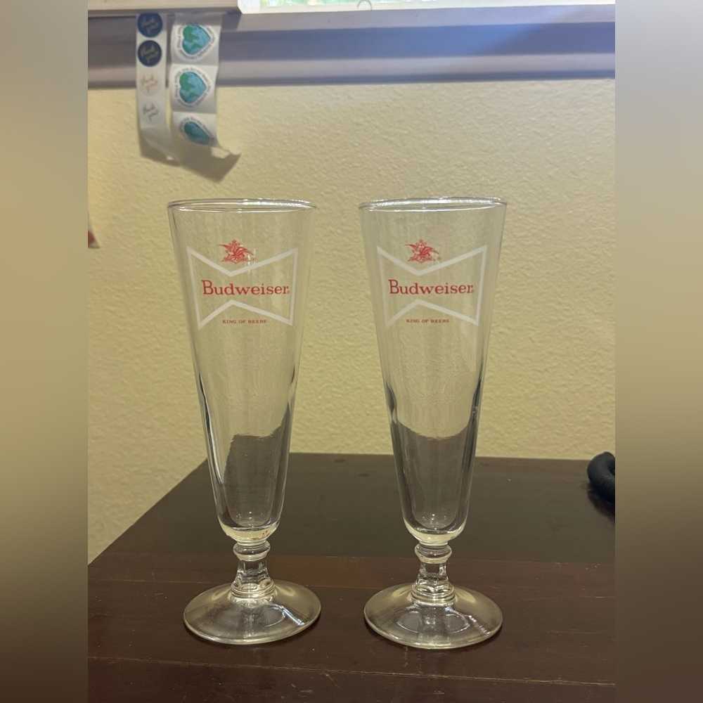 Vintage Budweiser Tall Beer Glasses Set Of 2